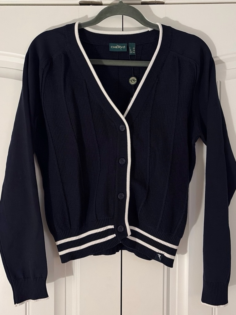 Women's Navy Cardigan with White Trim